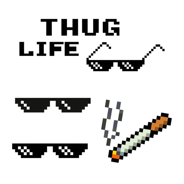 Thug Life Sunglasses Cigarette Pixel Art — Stock Vector