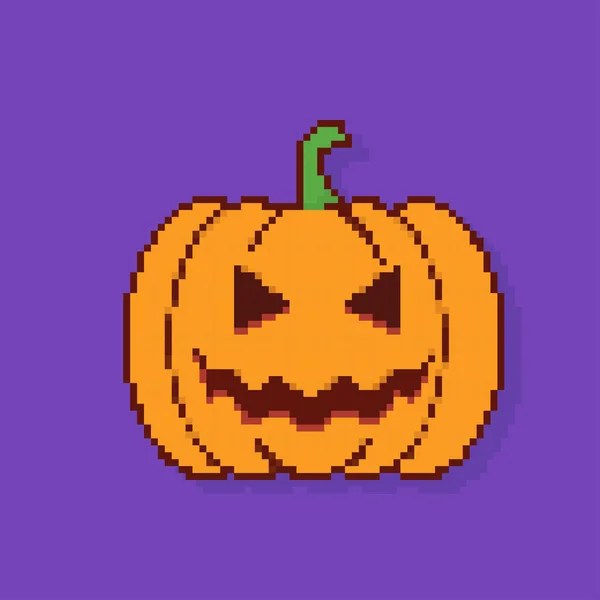 Abóbora Halloween Pixel Arte Fundo Roxo — Vetor de Stock