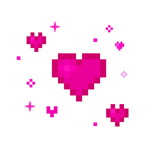 Herzfunkelndes Pixelset Vektor Funkelndes Pixelset Herzpixelkunst Leuchtend Rosa Funkelnder Pixel — Stockvektor