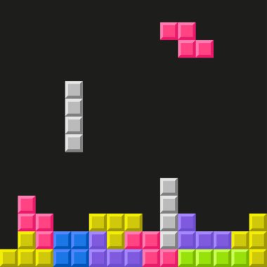 Tetris oyunu, bulmaca oyunu eski usul, piksel tuğla oyunu.