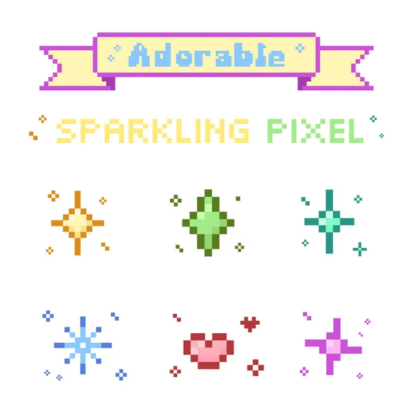 Sevimli, ışıltılı piksel seti 8 bit stili