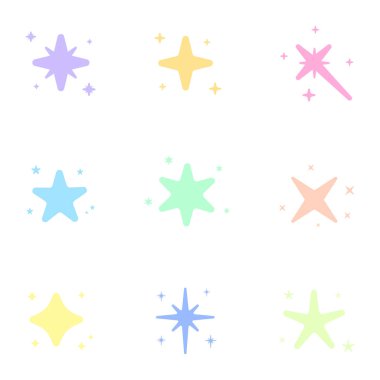 Pastel ışıltısı ve parlak yıldız simgeleri