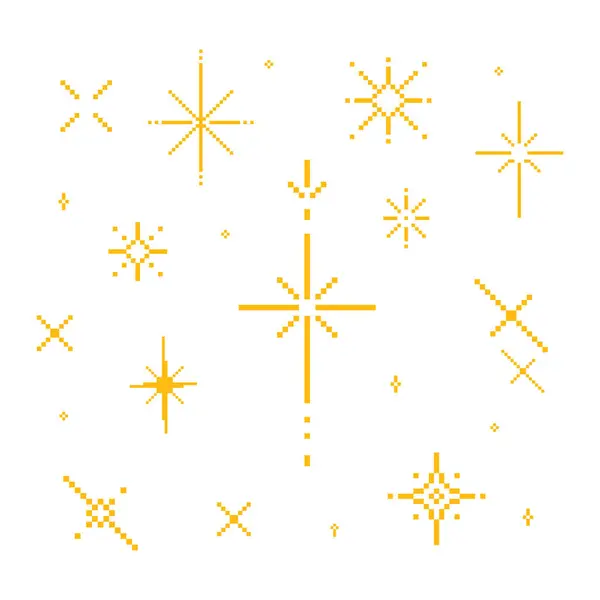 Pixel Art Étoiles Scintillantes Jaune Brillant Étoile Scintillante Étoiles Paillettes Vecteur En Vente