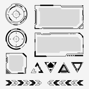 Siberpunk Futuristik Elementler Koleksiyonu HUD yuvarlak çerçeveler veya sınırlar Futuristik Arayüz çerçevesi