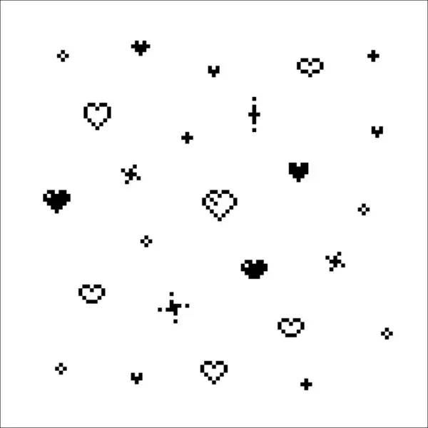 Kalp parlayan pikseller, parlak yıldızlar, parıltılar, parıltılar. Yıldızlı gökyüzü pikseli, Pikselli parıldayan yıldız, parıldayan 8 bit stili