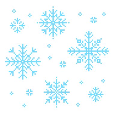 Kar taneleri seti veya piksel resimdeki kar simgesi.