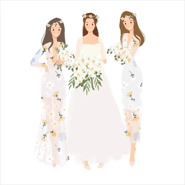 Красивая Богемная Случайная Невеста Невеста Девушка Мультфильм Плоский Sytle — стоковый вектор
