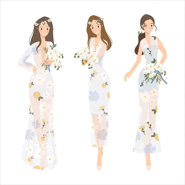 Красивая Богемная Случайная Невеста Подружка Невесты Мультфильм Плоский Sytle — стоковый вектор