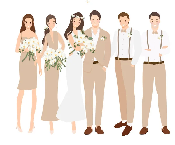 Vacker Bohemisk Casual Brud Och Brudgum Bröllop Par Med Brud — Stock vektor
