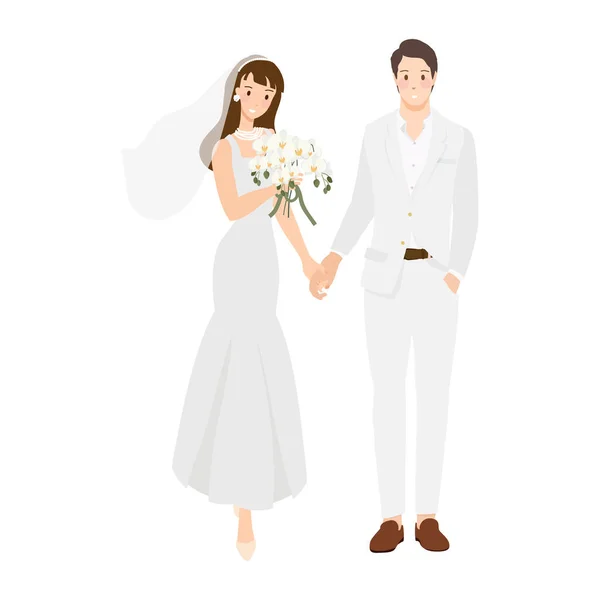 穿着白色休闲装的可爱的新婚夫妇 — 图库矢量图片