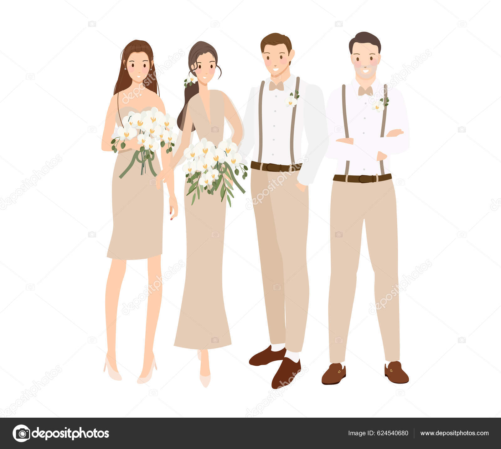 Όμορφη Μποέμικο Casual Νύφη Και Γαμπρός Γαμήλιο Ζευγάρι Νύφη Υπηρέτρια  Διανυσματικό Αρχείο από ©UnchaleeKhun624540680