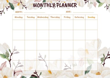 Güzel suluboya beyaz manolya çiçeği buket planlayıcısı