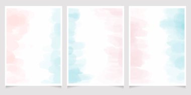 abstract loose blue and pink watercolor background for wedding invitation card template layout 5x7 vertical
