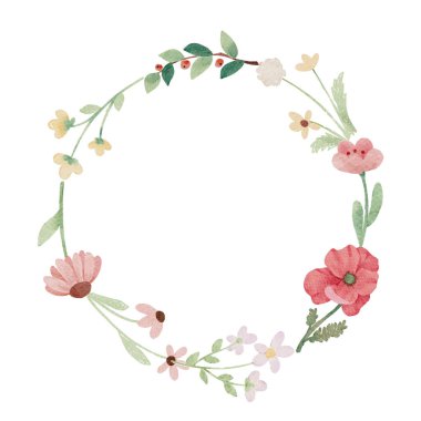 suluboya küçük yabani çiçek botanik çelenk çerçevesi