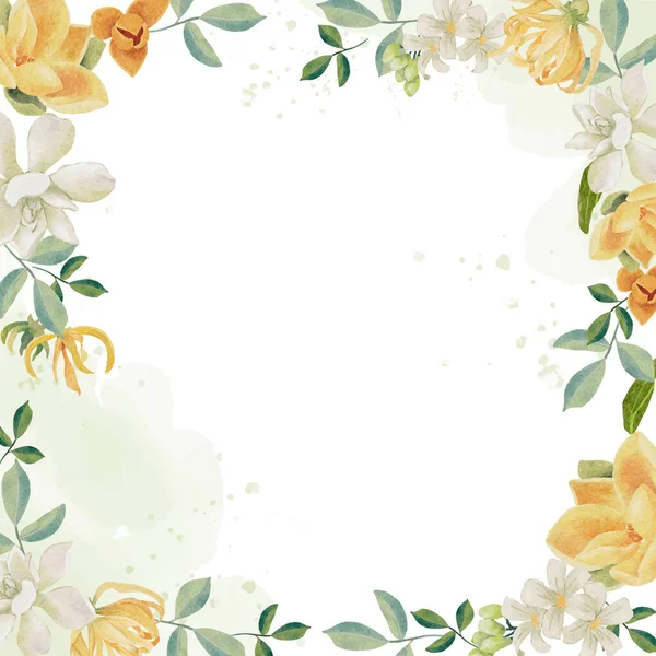 watercolor white gardenia and Thai style flower bouquet wreath frame square banner background