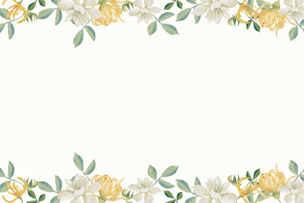 Aquarell Weiße Gardenie Und Thai Stil Blumenstrauß Gold Glitter Kranz — Stockvektor