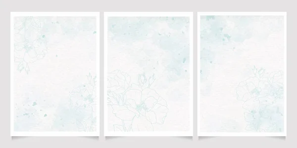 Пастельна Синя Лінія Мистецтва Рожева Квіткова Рамка Букета Акварельному Мокрому — стоковий вектор