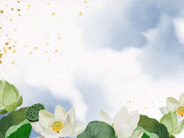 suluboya kağıt arka planda beyaz nilüfer çiçeği çelengi