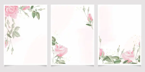 Akvarel Růžová Růže Kytice Věnec Rám Pozvánka Karta Sbírka Stock Ilustrace