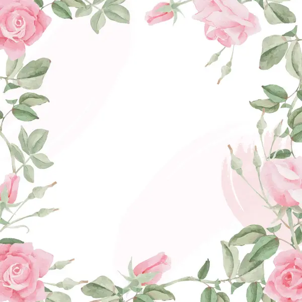 Acquerello Rosa Rosa Fiore Bouquet Corona Cornice Collezione Vettoriale Stock