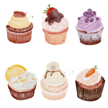 suluboya meyveli kek koleksiyonu beyaz grupta izole edildi