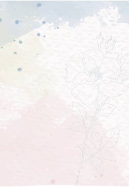 Pastel mavi ve pembe çizgili çiçek buketi çerçevesi suluboya ıslak yıkama arkaplanı