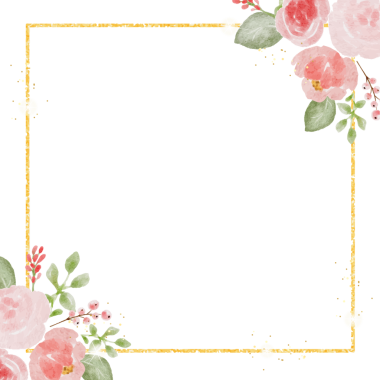 bol suluboya renkli güller ve altın lüks kare çerçeveli yaban çiçekleri düğün davetiyesi şablonu