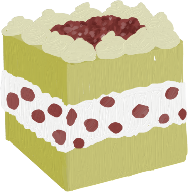 Yeşil çay ve kırmızı fasulyeli kek dilimleri şirin yağ fırçaları kahve fırını ve çay seti boyama