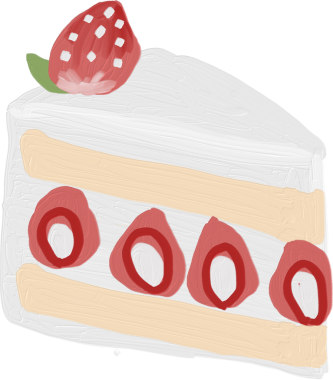 Çilekli kek dilimi şirin yağ fırçası kahve fırını ve çay seti boyama