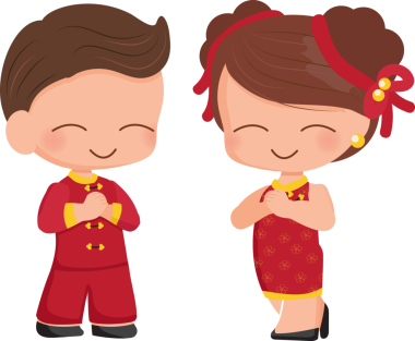 Yeni yıl kırmızı Çin elbisesi içinde sevimli genç bir çift.