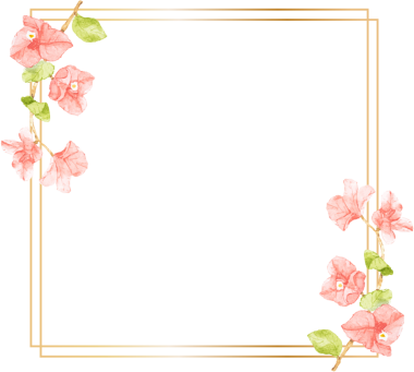 suluboya pembe Bougainvillea çiçek buketi. Fotokopi alanı olan altın çelenk çerçeveli.