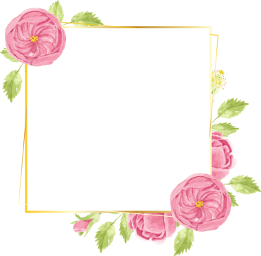 suluboya el, Geometrik altın çerçeveli pembe İngiliz gül buketi çelengi çizer