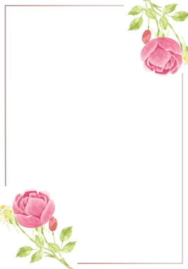 Düğün veya doğum günü davetiyesi için çerçeveli suluboya pembe İngiliz gülü