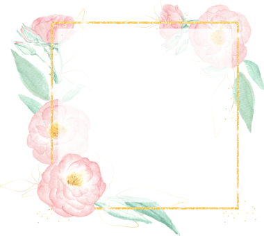 suluboya pembe yaban gülü. Pembe arka planda altın çerçeveli çelenk.