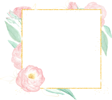 suluboya pembe yaban gülü. Pembe arka planda altın çerçeveli çelenk.