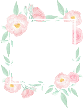 suluboya pembe yaban gülü. Pembe arka planda altın çerçeveli çelenk.