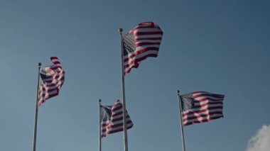 Muhteşem ve çarpıcı Amerikan bayrakları gururla ve zarif bir şekilde dalgalanıyor.