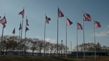 Muhteşem ve çarpıcı Amerikan bayrakları gururla ve zarif bir şekilde dalgalanıyor.