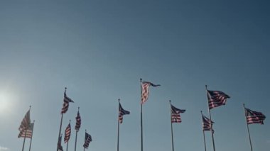 Muhteşem ve çarpıcı Amerikan bayrakları gururla ve zarif bir şekilde dalgalanıyor.