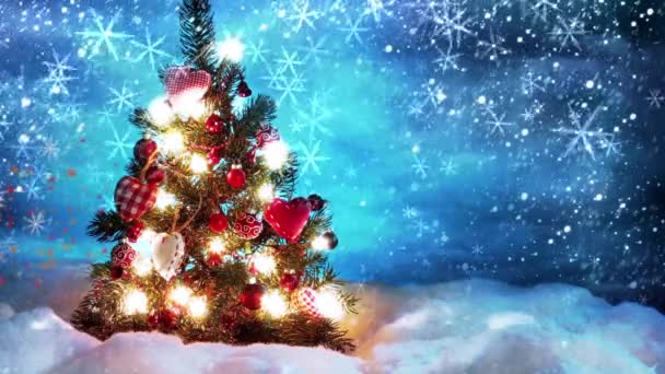 Décoration Arbre Noël Avec Neige Tombante Caméra Mouvement Lisse Avec — Video