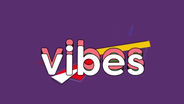 Animation Von Vibes Text Über Formen Auf Violettem Hintergrund — Stockvideo