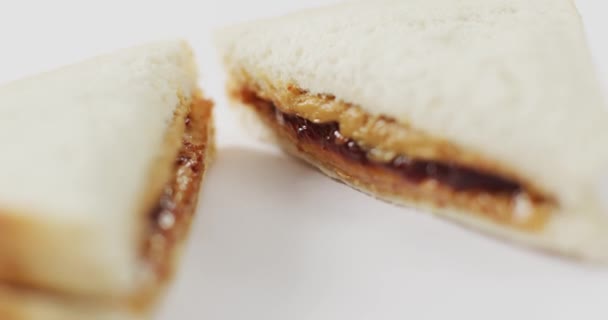 Відео Бутерброд Арахісового Масла Желе Білій Поверхні — стокове відео