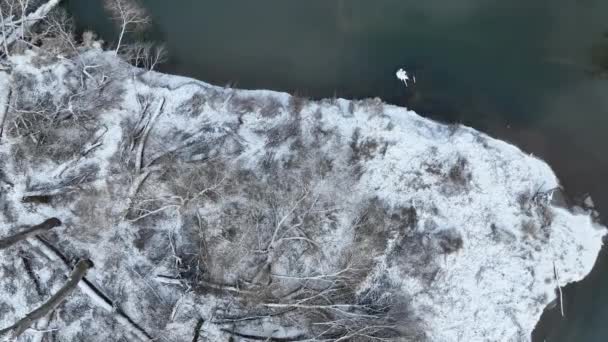 Река Дельта Поймы Зимние Снежные Меандры Беспилотник Воздушные Внутренние Видео — стоковое видео