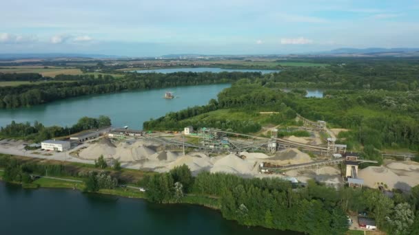 Mining Gravel Sand Factory Open Pit Drone Aerial Excavator Crane — Stok video