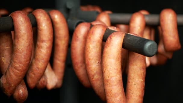 Sausage Lamb Red Smokehouse Smoked Beech Wood Slaughter Traditional Italy — стокове відео
