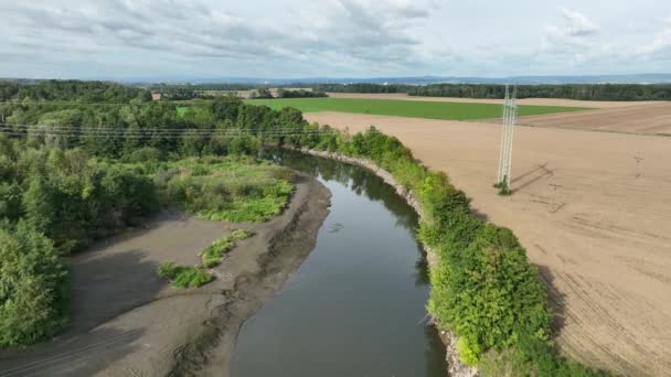 Susza Rzeka Tereny Podmokłe Bagno Morava Drone Staw Powietrzny Wysychanie — Wideo stockowe