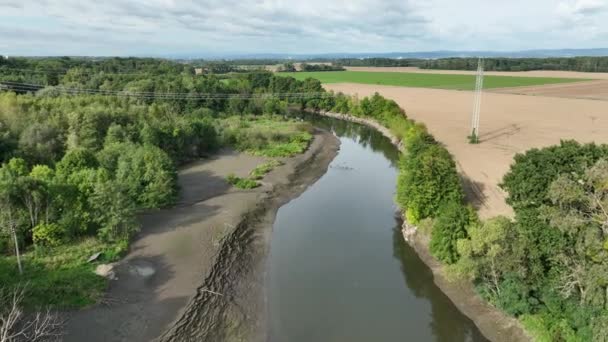 Sécheresse Rivière Zone Humide Marécage Morava Drone Étang Aérien Assécher — Video