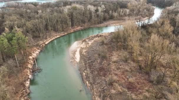 Řeka Delta Záplavová Nížina Zastudanci Zimní Sníh Meander Drone Letecký — Stock video