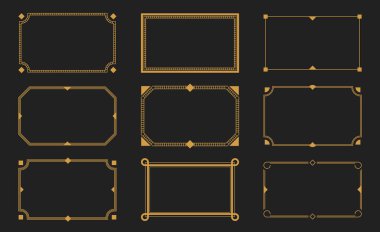Dekoratif çerçeveler. Retro dekoratif çerçeve, dikdörtgen süsler ve süslü kenarlar. Dekoratif düğün çerçeveleri, antika müze resimleri ya da deco sapkınlar.