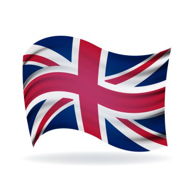 Büyük Britanya bayrağı. Dalgalı Pamuk Kumaş üzerine devlet sembolü. Gerçekçi vektör çizim.